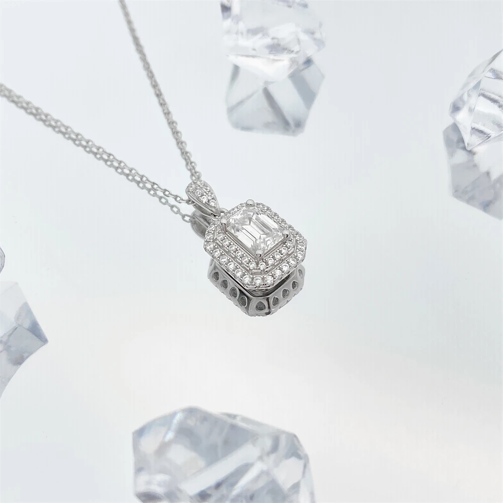 Square Round Moissanite Pendant Necklaces For Women S925 Diamond Necklace Jewelry Pass Tester With GRA  Free Shipping
