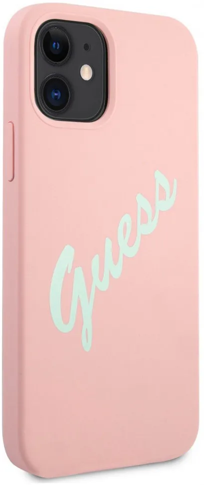 Чехол CG Mobile Guess Liquid silicone Script Laser logo для iPhone 12 mini цвет Розовый/Мятный | Мобильные