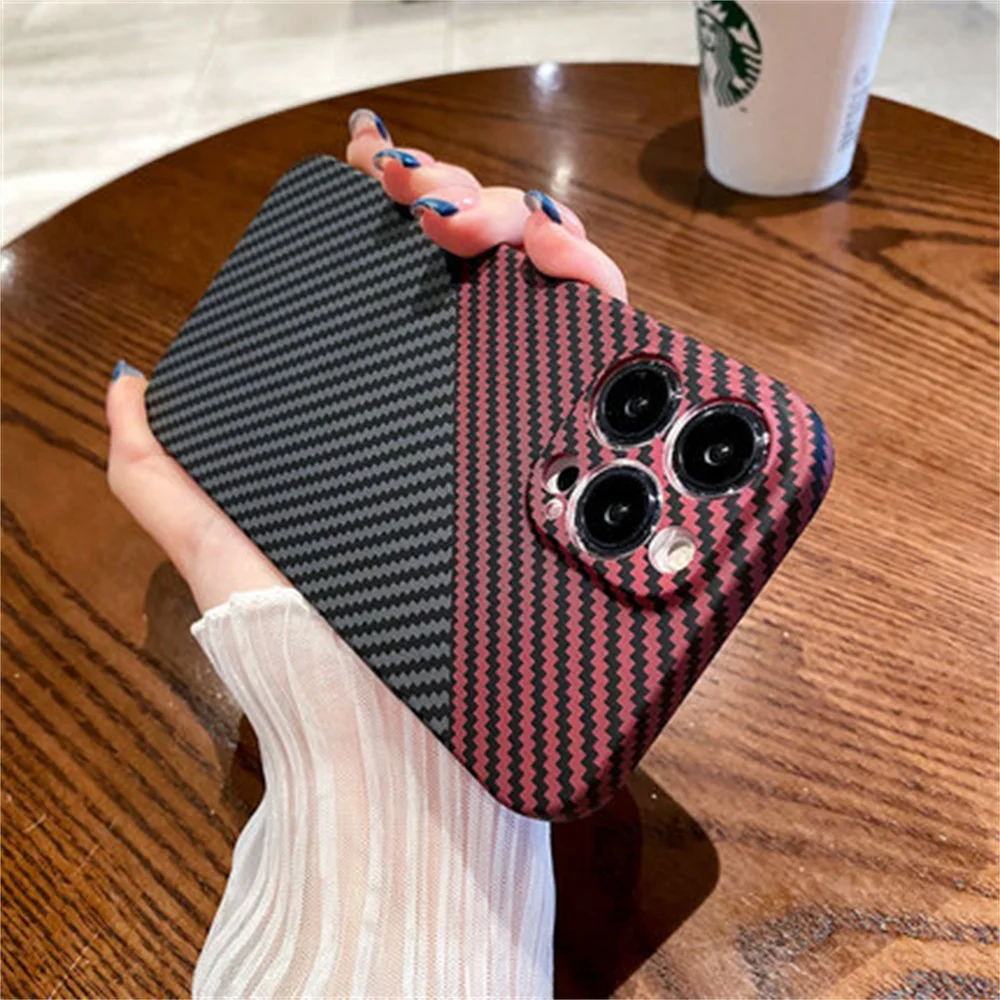

Suitable for iPhone 14prom phone case Carbon fiber 12 lens full package Apple 13 Kevlar ultra-thin protective case