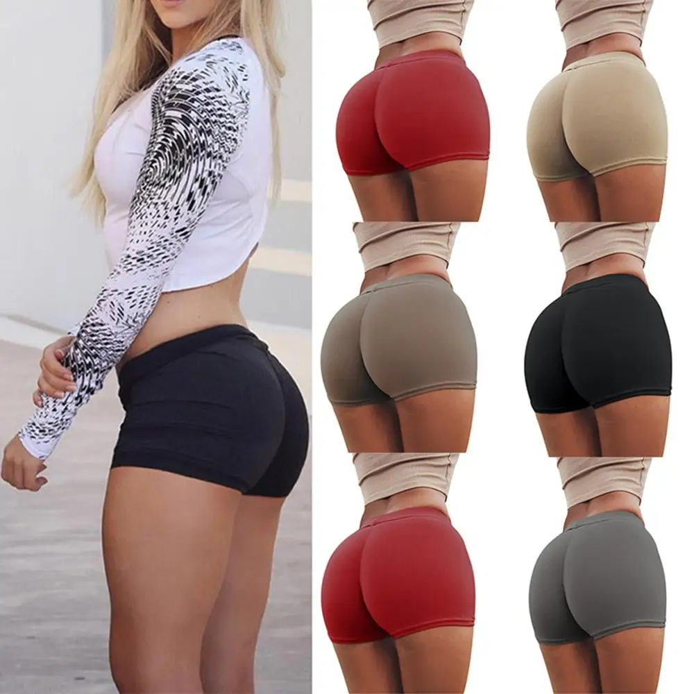 Sexy Shorts Women Sports Wear Fitness Short Pants Skinny Female Push Up Gym Clothing Solid Color Elastic Breathable Flex