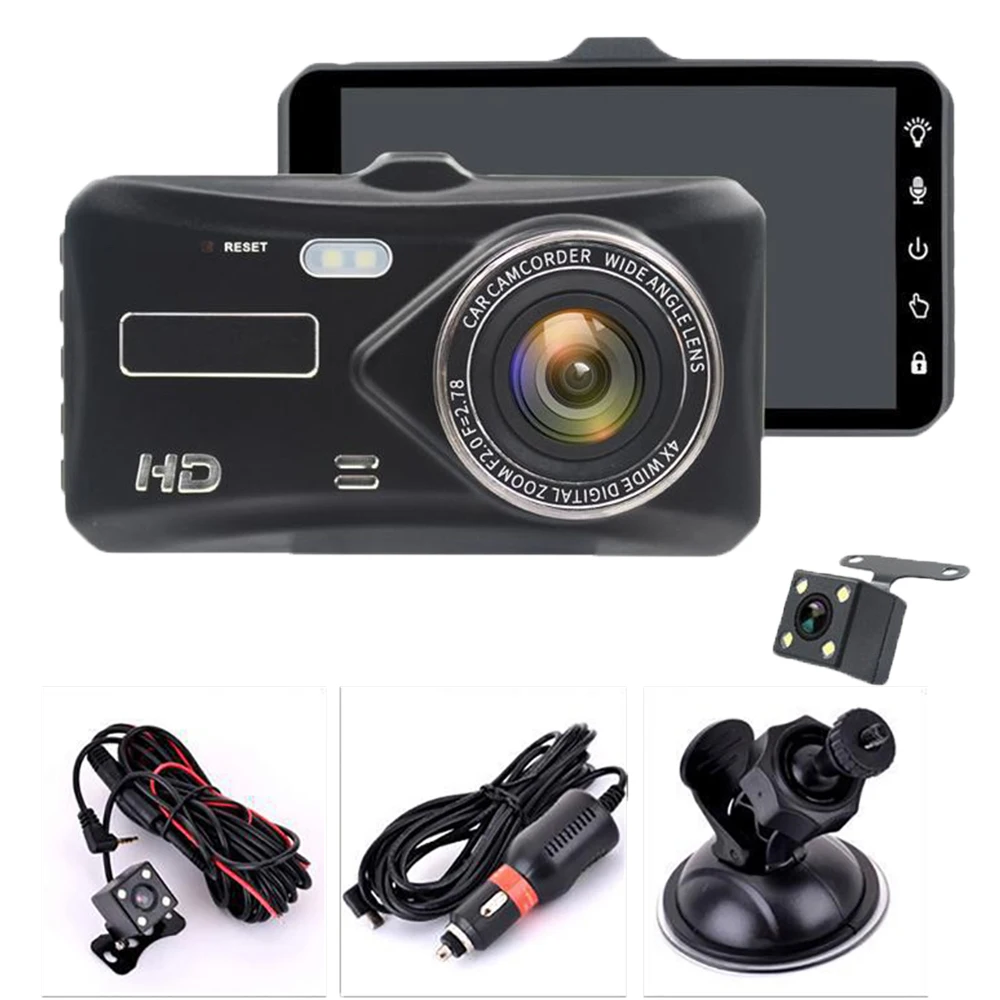 

4-дюймовый видеорегистратор с двумя объективами, видеорегистратор, Автомобильный видеорегистратор, черный корпус, HD 1080P, видеорегистратор с...