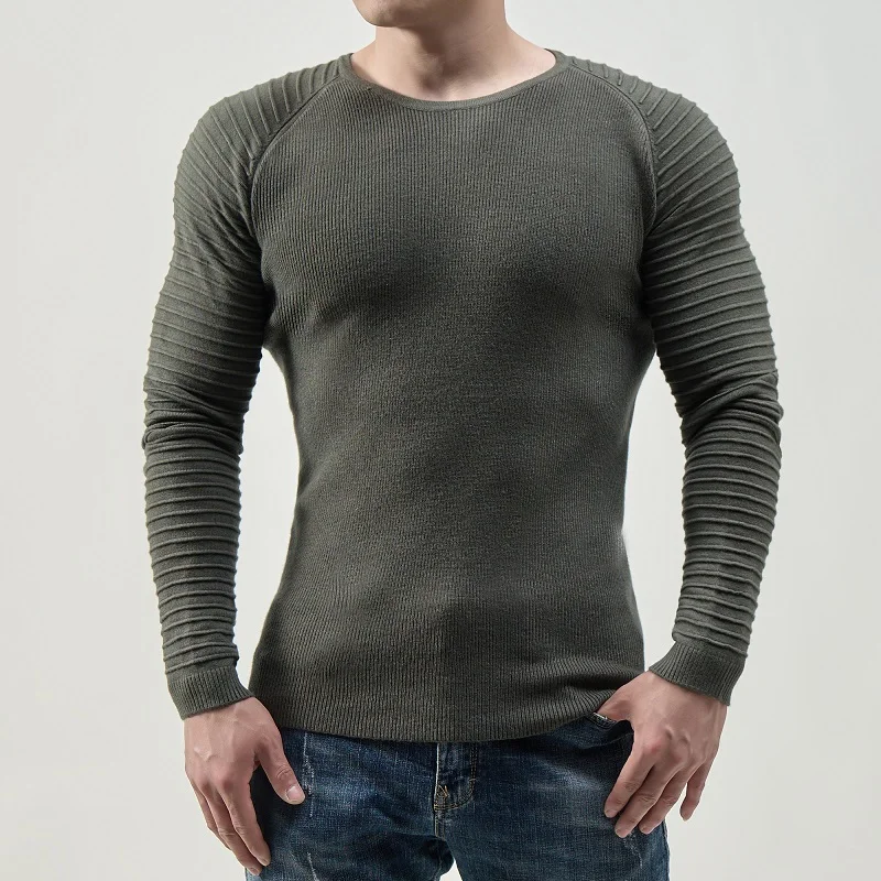 

2023 Spring Men's New Simple Fashion Versatile Solid Color Casual Round Neck Pullover Sweater Long Sleeve Slim Fit Knitwear