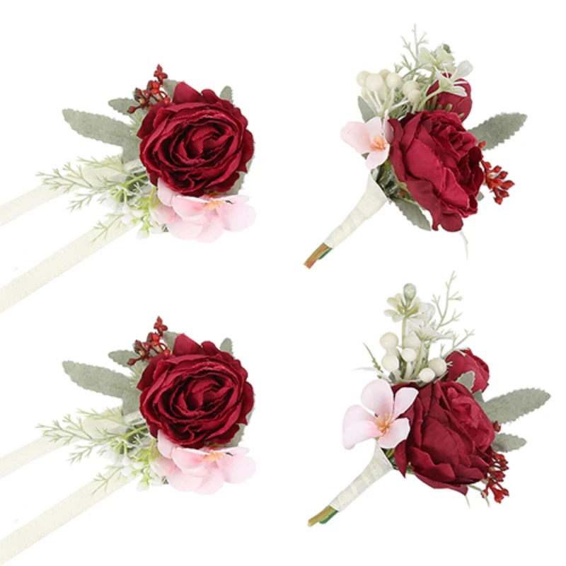 

Peony Boutonniere and Wrist Corsage Set Groomsmen and Bridesmaid Artificial Wedding Flowers for Wedding Party Prom Decoration