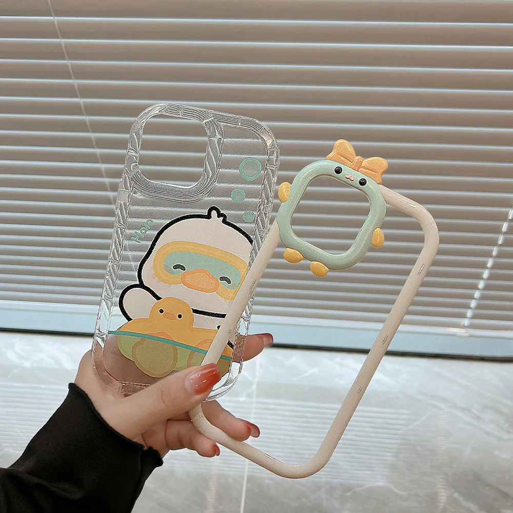 

Sweet Swimming ring duck protection border transparent Phone case For iPhone 14 13 11 12 Pro Max 14 Plus case Cute cartoon Cover