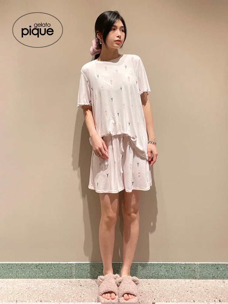 Room Wear Soft Short Sleeves Set Home Modal  Gelato Pique  Pijamas Women  Loungewear  Kawaii Clothes  Sleepwear
