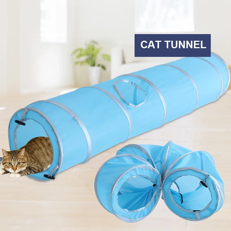 

Blue Cat Tunnel for Indoor Cats with Toys Bell Folded Pet Tunnels Exercise Kitten Play Tubes with Interactive Toy for Kitty