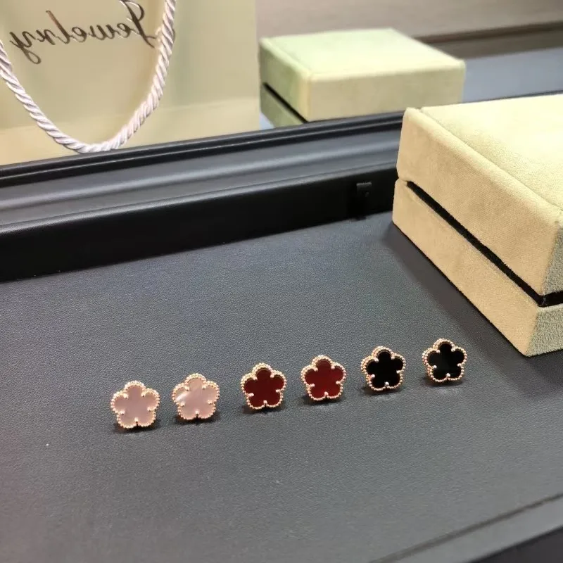 

2023 New Luxury Plating 18K Gold Ear Studs S925 Silver White Fritillaria Flower Earrings Clip Women Fashion Trendy Jewelry Gift