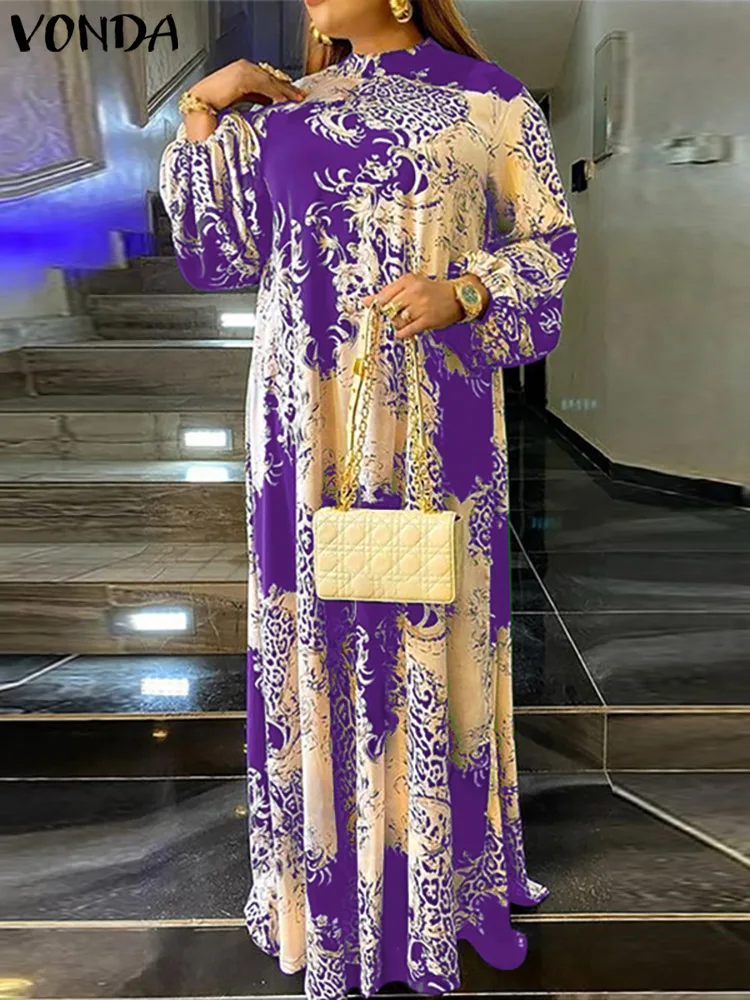 

Платье-Макси женское ТРАПЕЦИЕВИДНОЕ из полиэстера с длинным рукавом и принтом