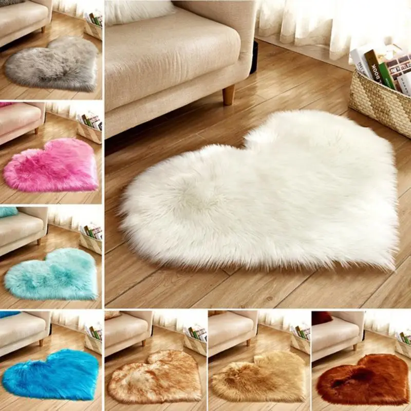 

Shaggy Carpet Plush Love Heart Rugs Anti-Skid Area Rug Carpet Artificial Fur Sheepskin Hairy Carpet Bedroom Living Room Decor