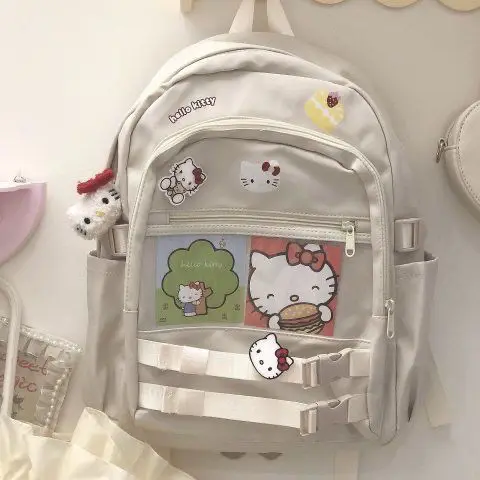 TAKARA TOMY-mochila de gran capacidad con cremallera para estudiantes, bolso bonito de Hello Kitty, escuela secundaria