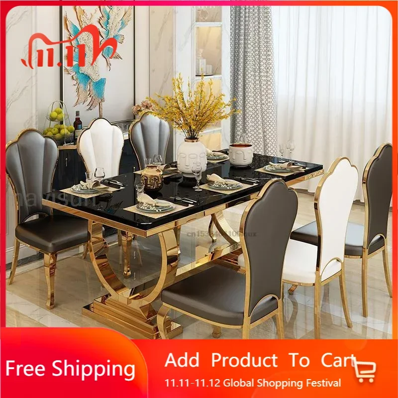

Роскошный кухонный стол, Мраморный Обеденный прямоугольный устойчивый стол для конференций, позолоченная рама из нержавеющей стали, плиссированная мебель для дома