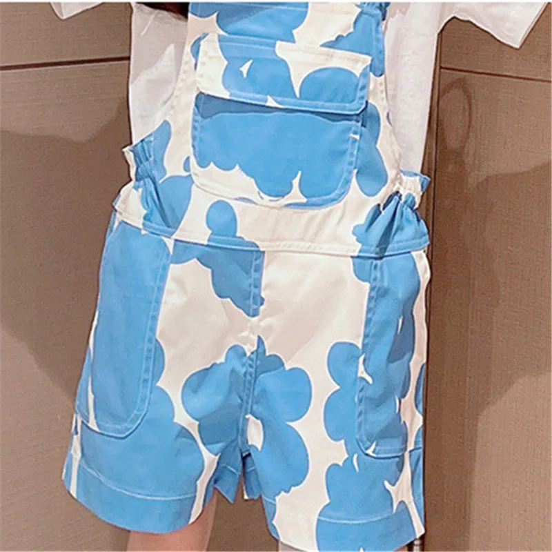 Fashion Girls Clothing Sets Summer New Arrival Blue Camouflage Suspender Shorts + T Shirts Two Pieces Children's Costume Outfits