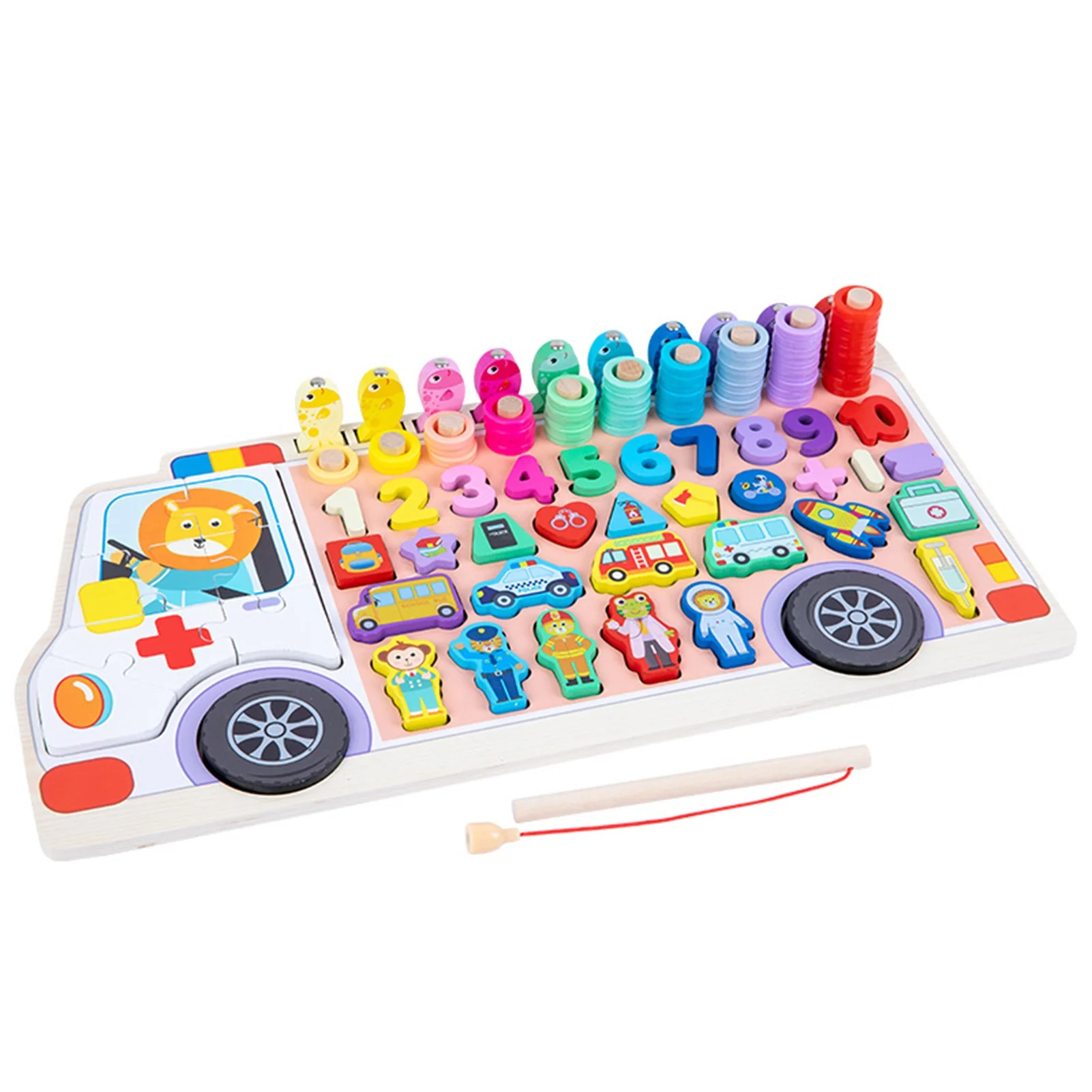 

Wood Number Puzzle Sorting Montessori Toy Multi-Functional Fishing Logarithmic Board Puzzle Toys Multiple Games Available Gifts