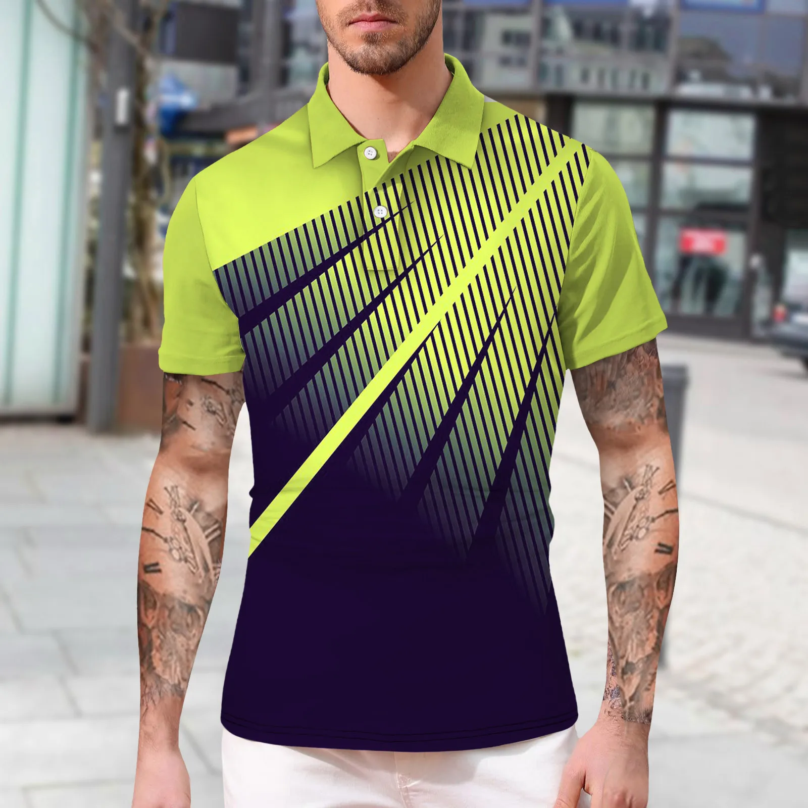 

2022 t-shirts wolfs Men Summer Fashion Casual Printed Button Turndown Collar Short Sleeve Shirt Top