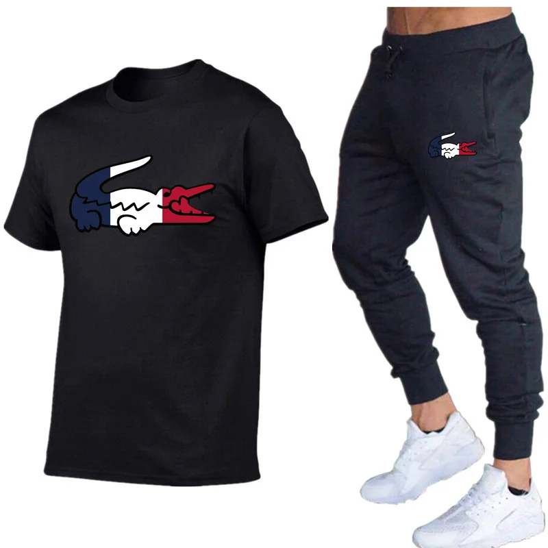 

2023 New Men's Summer Leisure Sets T-shirt + Pants Two Pieces Casual Tracksuit Male Sportswear Gym T-shirt + Jogger Sweat Suit