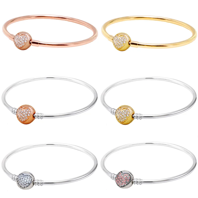 

Настоящая розовая Золотая застежка в виде сердца, змеиная цепочка, браслет, серебряный браслет, подходит для Европы, бусины, очаровательные ...