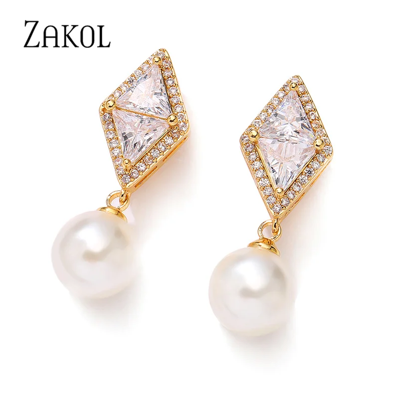 ZAKOL Роскошные блестящие ромбовидные серьги-капли с фианитом для женщин