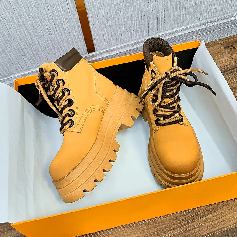 

2022 Autumn Winter New Ankle Boots for Women Fashion Thickening Lace-up Botas Mujer Black Boots Casual Women's Shoes