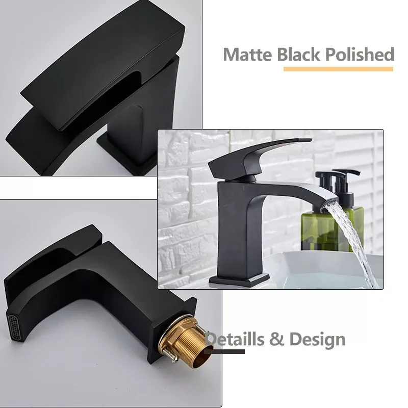 

Matte Black/Chrome/brushed/white Europe Bathroom Basin Faucet Hot Cold Mixer Crane Tap Waterfall Spout Single Handle Single Hole