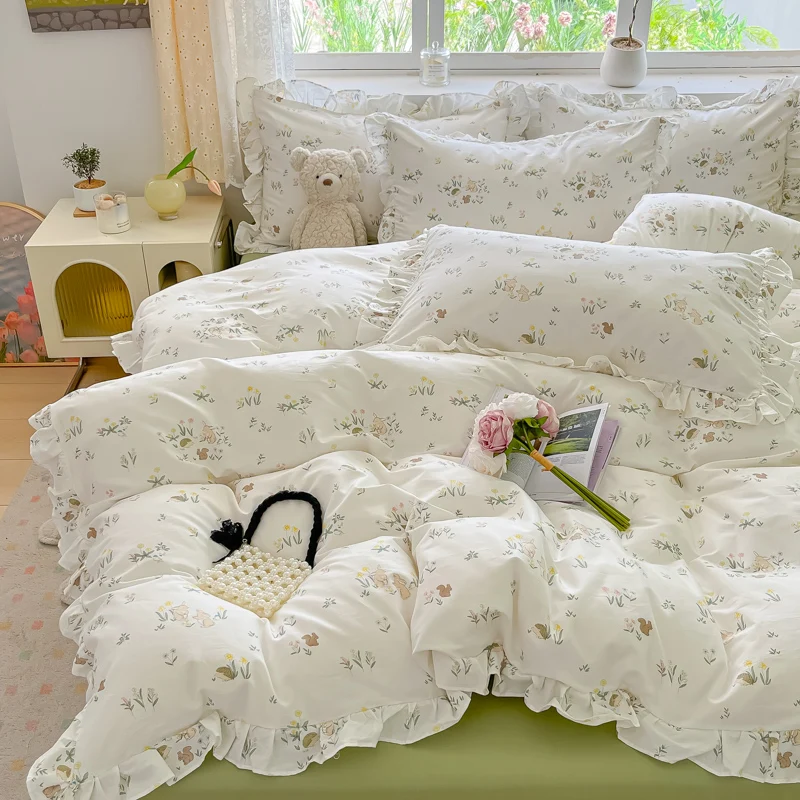 Новое романтичное кружевное односпальное покрывало из хлопка с принтом