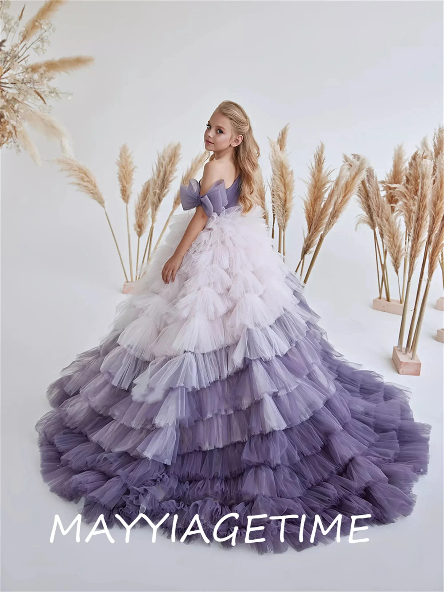 

Платье для девочки с градиентным цветочным рисунком, на свадьбу, вечеринку, на одно плечо, бальное платье с бантом, Тюлевое детское платье длиной до пола, элегантные платья принцессы 2023