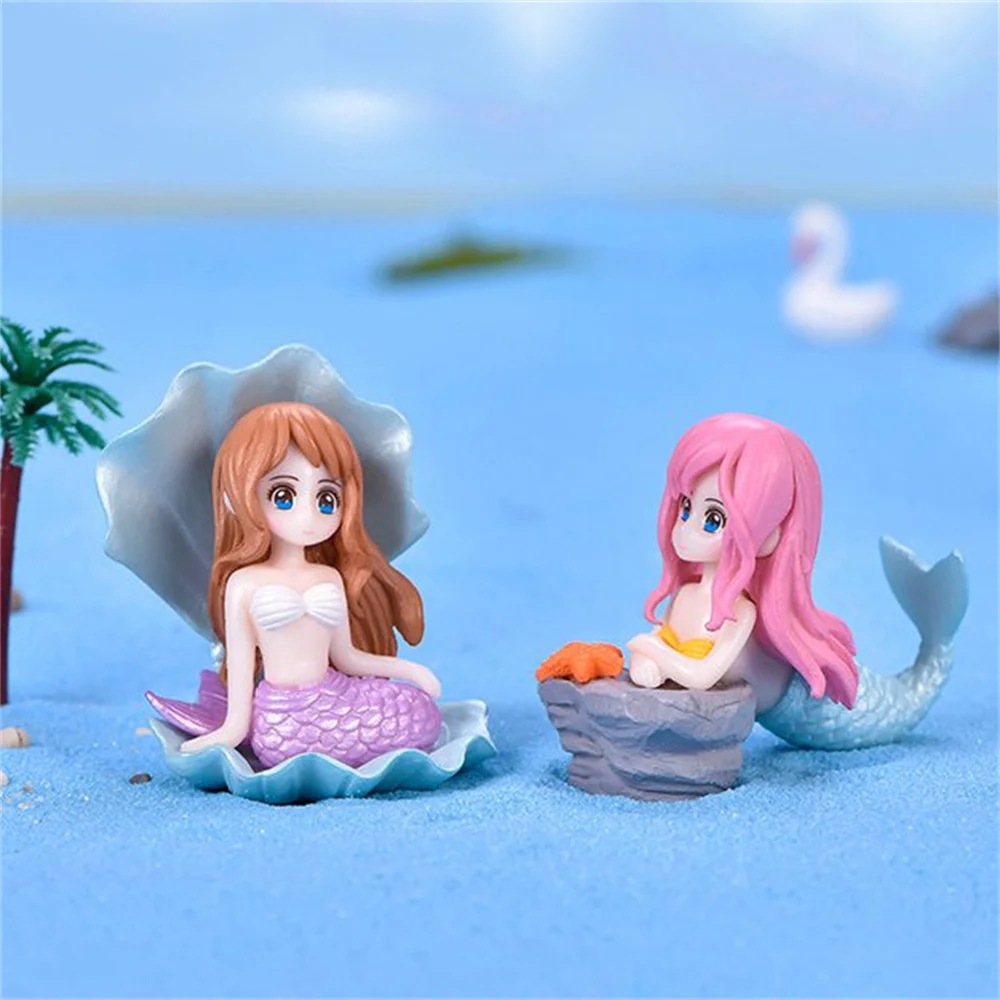 

4pcs Shell Mermaid Figurines Micro Landscape Miniatures Resin Crafts Dollhouse Ornaments Fish Tank Aquarium Home Desk Decor