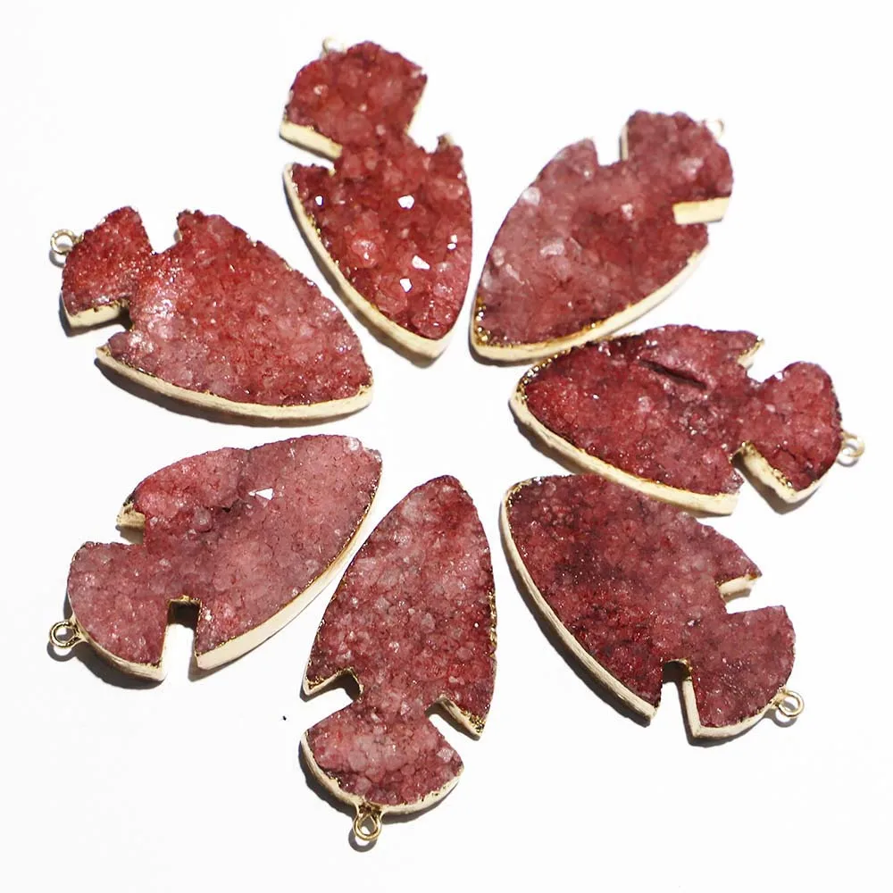 Free Shipping Natural Stone Rose Red Crystal Arrow Necklace Leaf Shaped Pendant Single Hole Connector Jewelry Wholesale 3Pcs/Lot