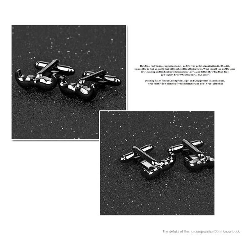 Запонки с усами Tash Волосы на губах Черная борода Манжеты пуговицами Подарок отцу