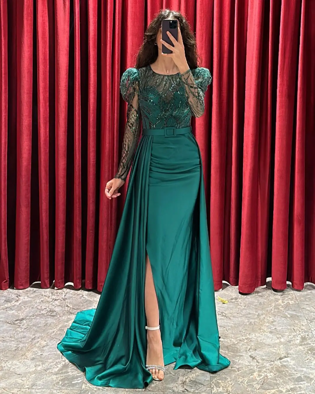 

Formal Occasion Dresses Long Sleeves Mermaid O-Neck Side Split Sequins Beadings Prom Dresses Temperament Evening Dress