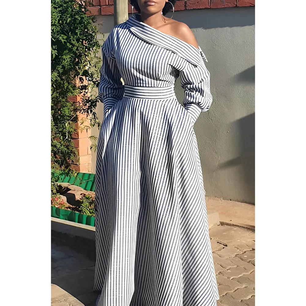 Белое повседневное платье больших размеров макси на одно плечо с косым