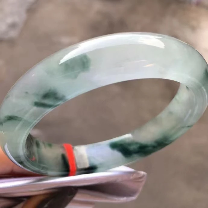 

Natural Myanmar jadeite bangle flat bar real jadeite bangle natural green jade stone for woman temperament bracelets 58.4mm 005