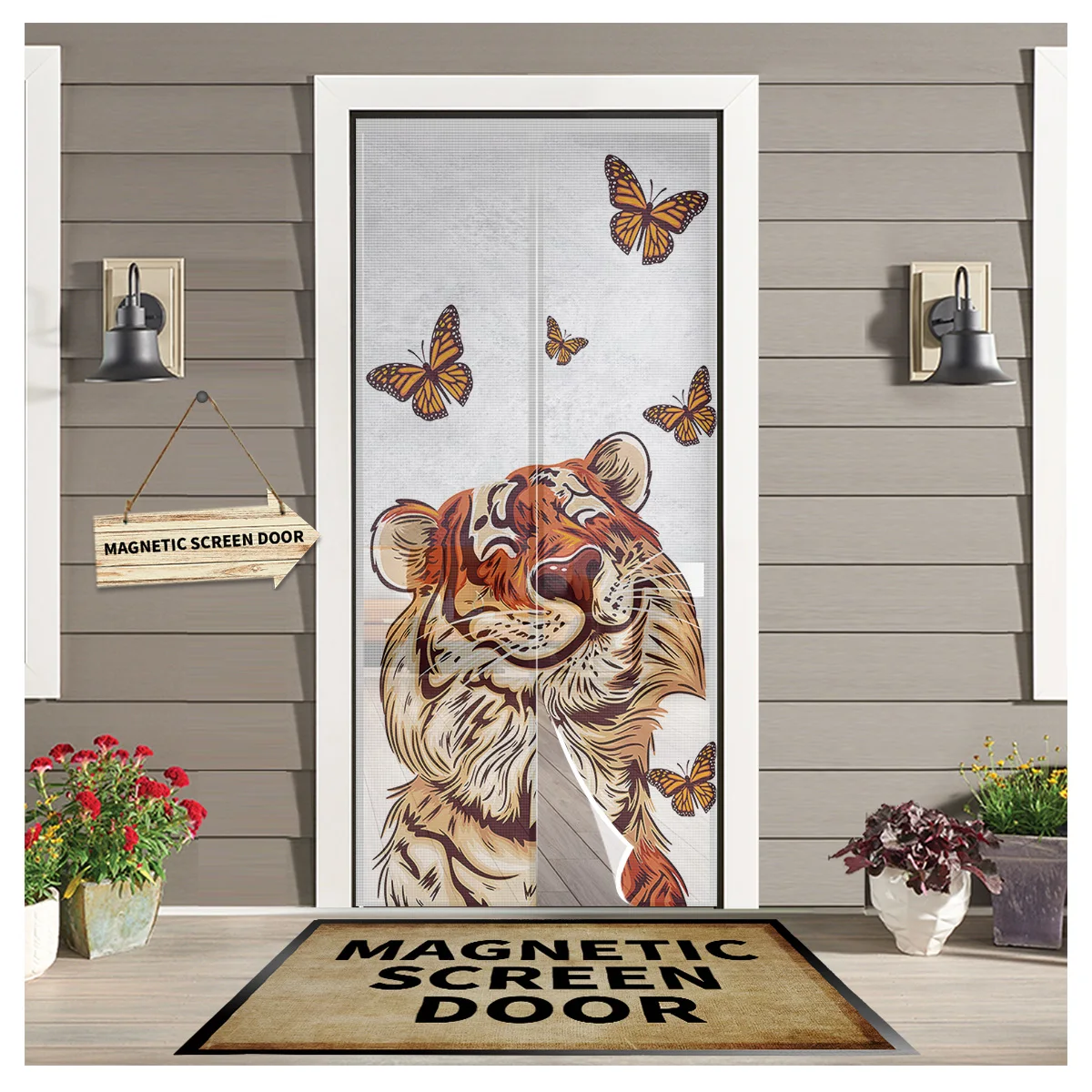 

Забавная занавеска на дверь с изображением тигра и бабочки, сетка от комаров, занавеска на дверь, магнитный экран на дверь для спальни, летня...