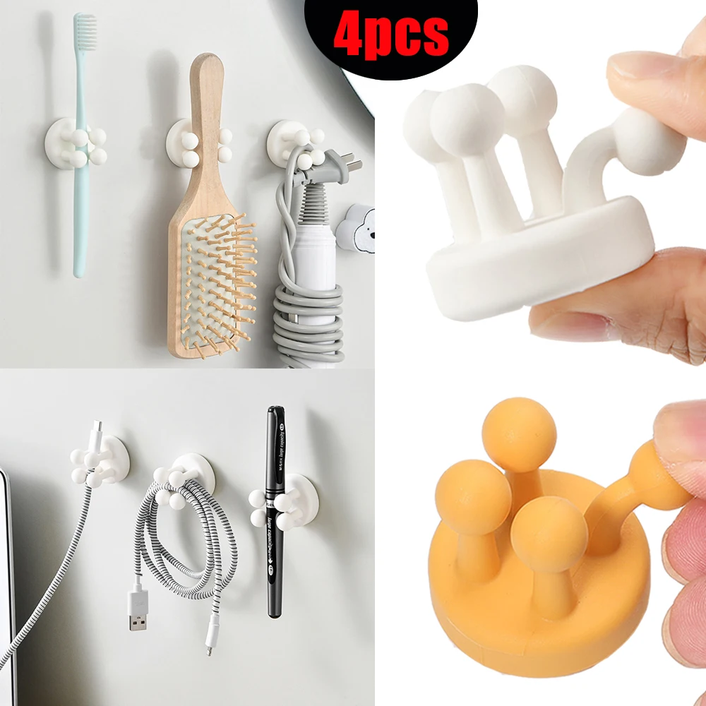 

4/2/1PCS Silicon Razor Holder Adhesive Toothbrush Key Towel Hanger Hook Bathroom Wall Organizer Rack Kitchen Gadget Storage Rack