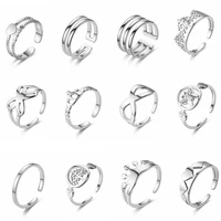 20pcs hip hop stainless steel c open adjustable hollow crown butterfly heart rings for womens mens lovers gifts fashion jewelry