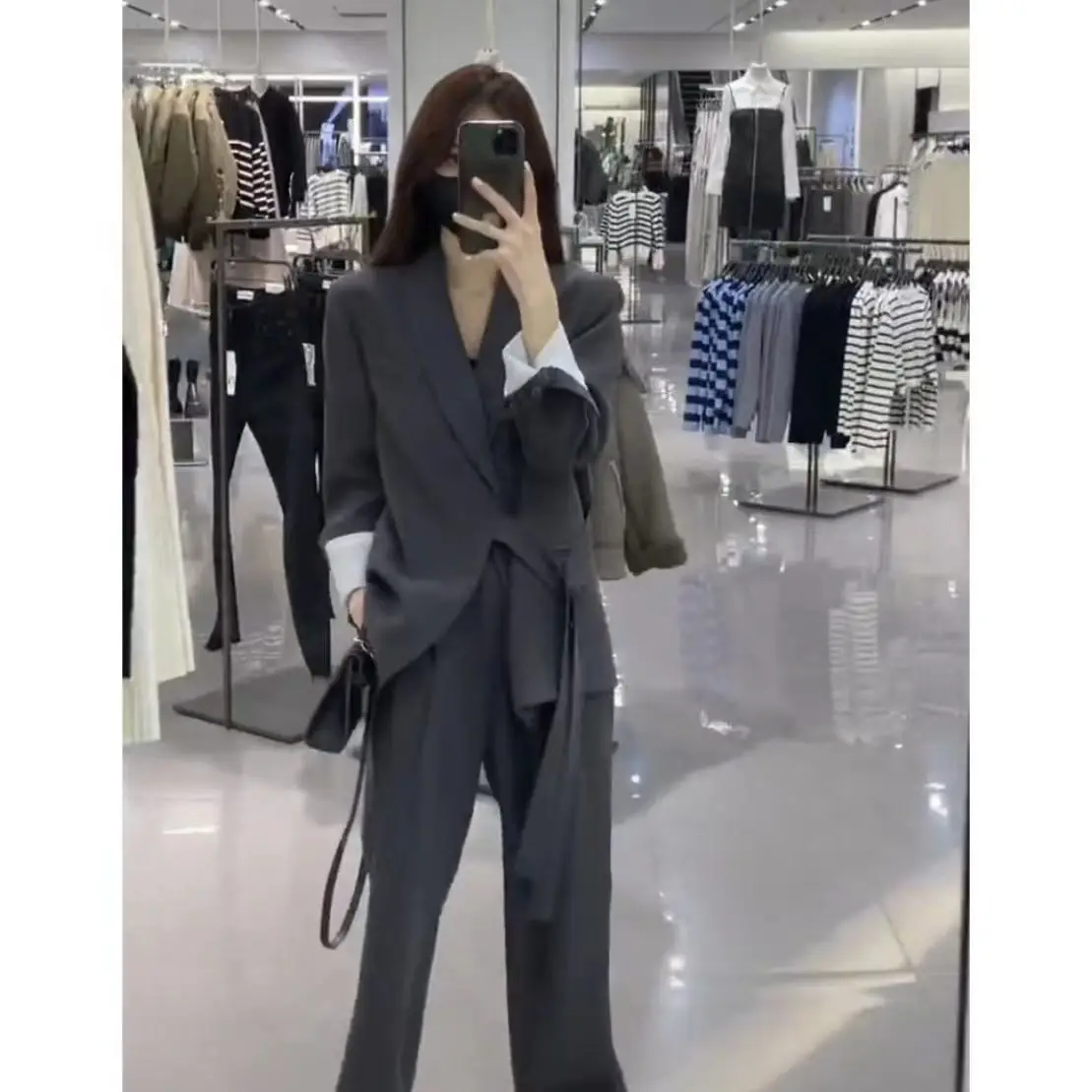 Fashion Design Senior Casual Belt Solid Color Super Sa Suit Jacket 2023 Spring and Summer New Suit Set Women