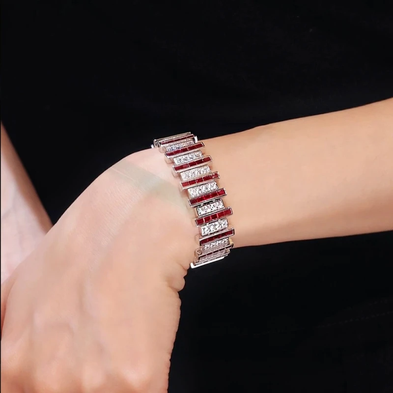 XCL Bellux серебряный браслет с красными и белыми кубическими циркониями