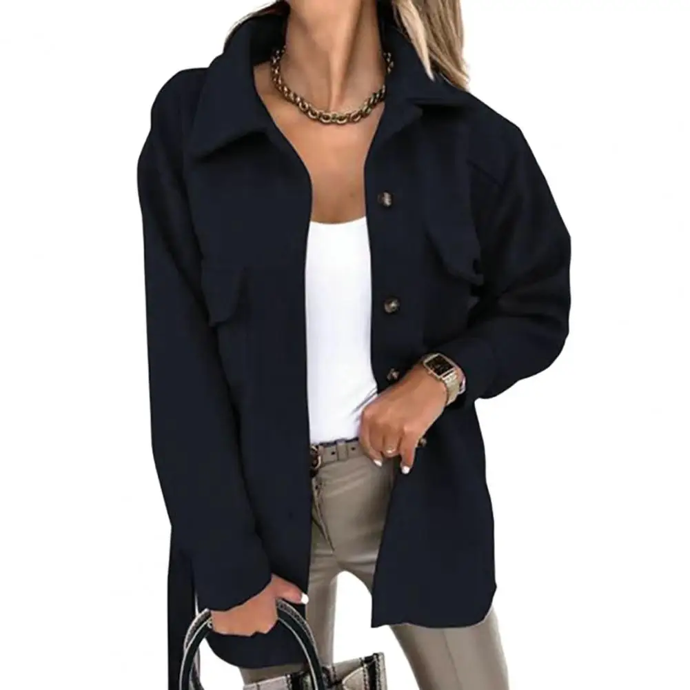 

Windproof Female Coat Elegant Women's Winter Coat Belted Turn-down Collar Solid Color Slim Fit Stylish Jacket for Ladies