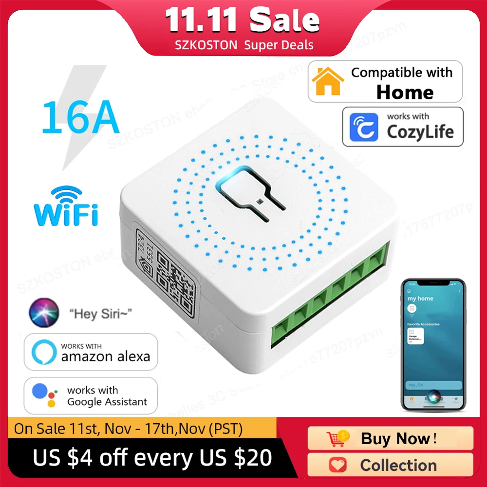 

16A for Homekit Smart WiFi Switch 2way Control Switch Mini Smart Breaker Cozylife Voice Control Work with Siri Alexa Google Home