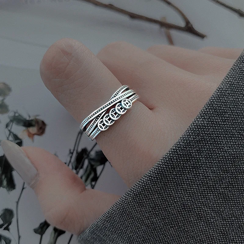 

Серебряное кольцо для монет на удачу TS S925, медное кольцо для монет, женское хипстерское Ретро нишевое индивидуальное Открытое кольцо с инде...