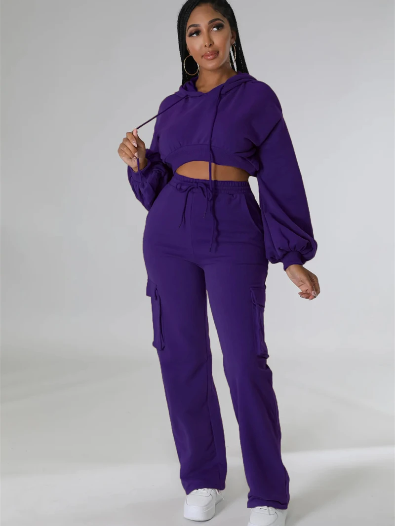 

Fashion Two Piece Set for Women Tracksuit Autumn Winter Clothing Set Hooded Sweatshirt Crop Top Long Pants Suits Sets Sweatsuits