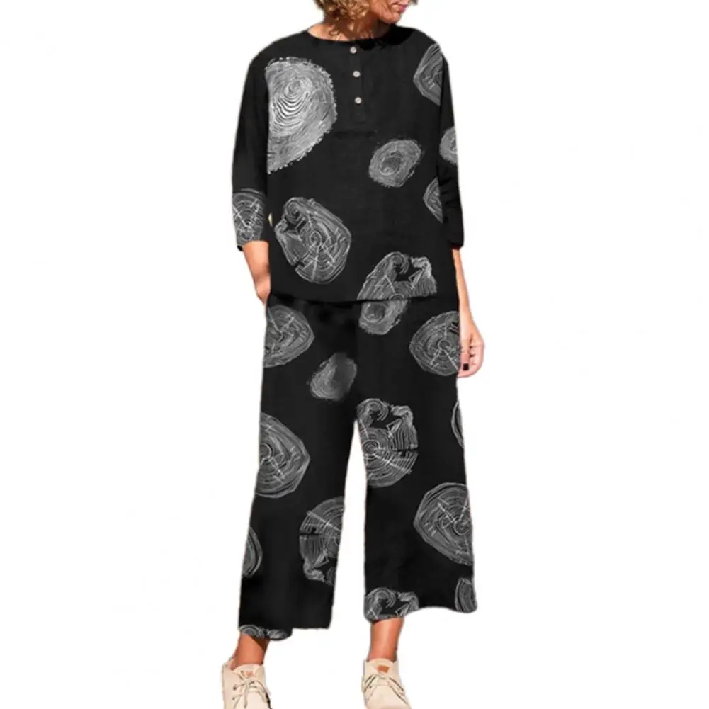 

Half Sleeve Two Pieces Round Neck Summer Top Pants Set Daily Clothing