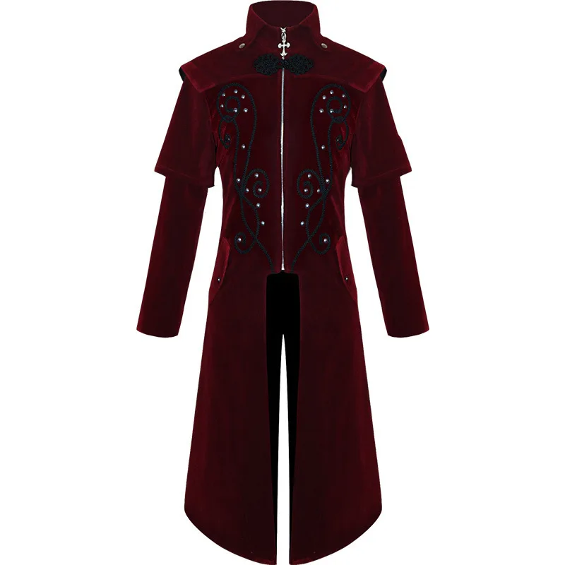 

Medieval Men's Gothic Overcoat Red Stand-up Collar Vintage Coat