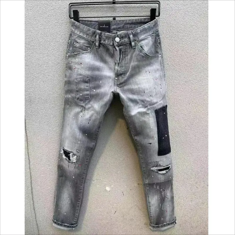 

Мужские повседневные трендовые мотоциклетные и байкерские брюки из джинсовой ткани, модные джинсы с дырками и распылителем, 107 #