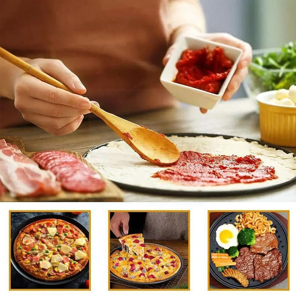 

26/28/32CM Carbon Steel Non-stick Pizza Baking Pan Deep Dish Bakeware Baking Tool Round Pizza Plate Mould Pan Mesh Tray Tra Q7A5