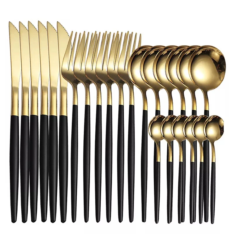 

XITUO Stainless Steel Western Tableware Set Fashion 24Pcs Set Knife Fork Spoon Tableware Gift