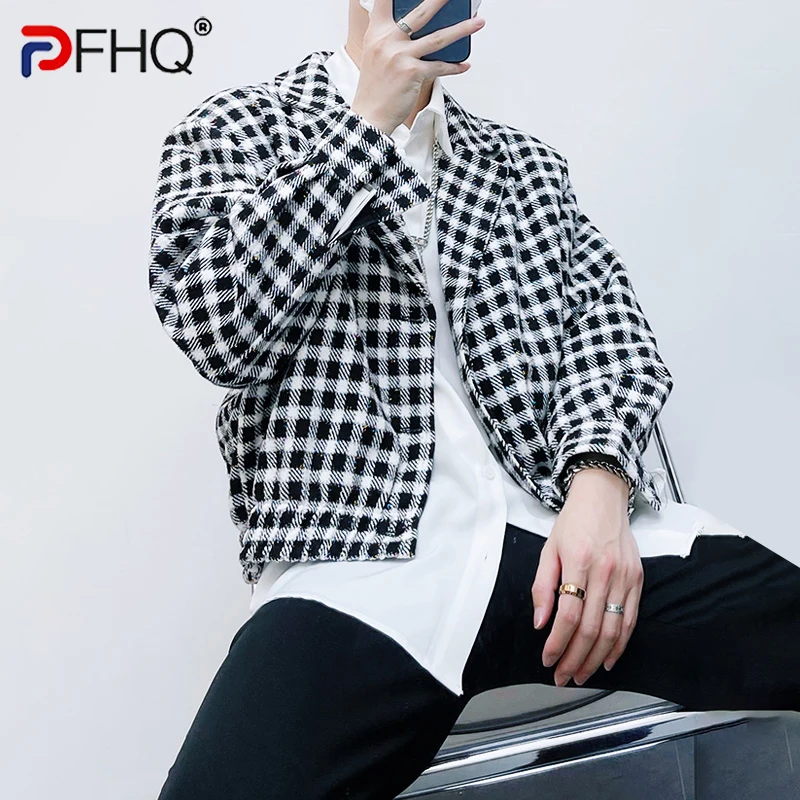 

PFHQ Высокое качество Стильный клетчатый принт нишевой дизайн короткие куртки высокое качество элегантный 2023 Модный Роскошный Блейзер Пальто оригинал