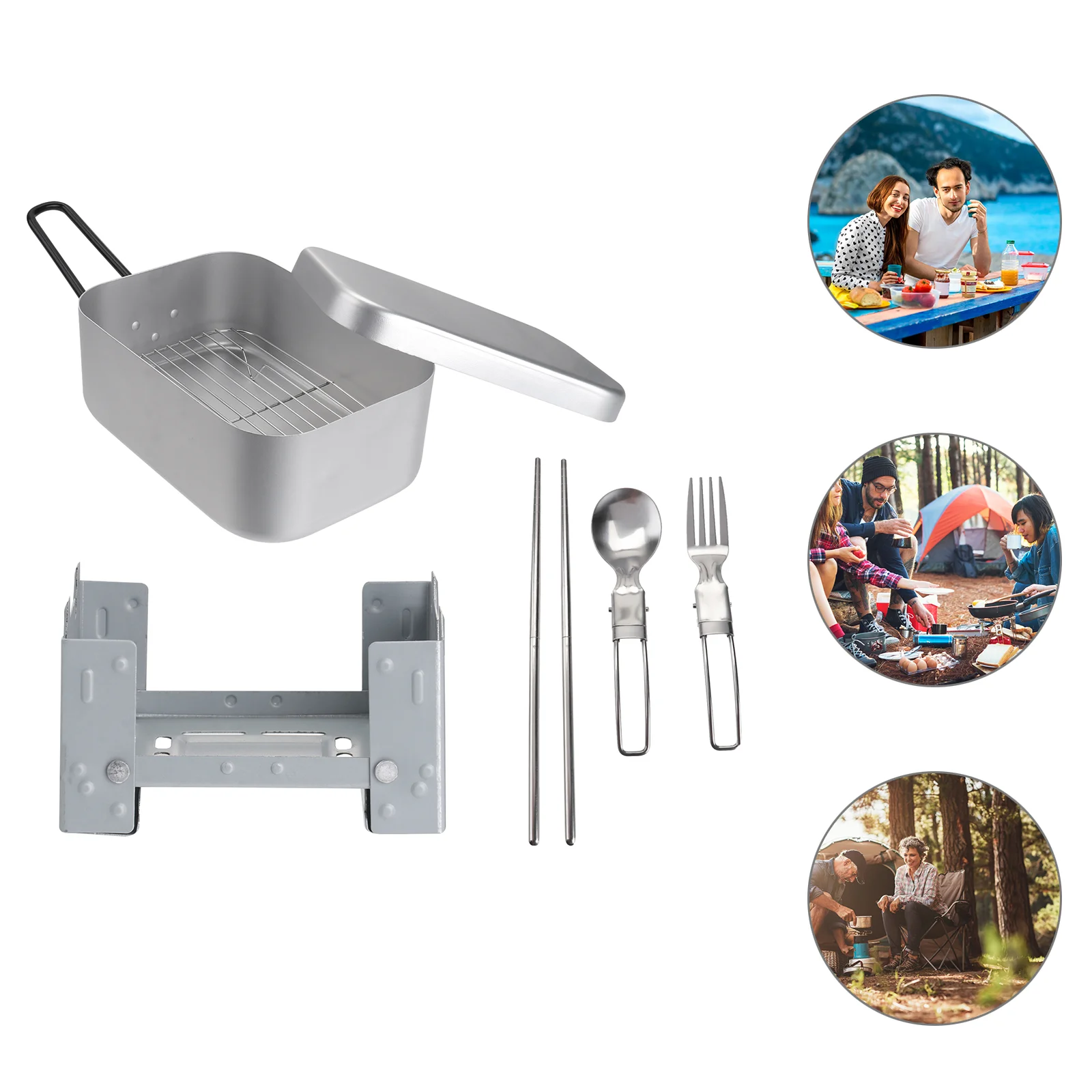 

Camping Bento Set Box Lunchbox Fork Spoon Protable Silverware Tableware Accessory Outdoor Barbecue Flatware Combo Hiking Lunch