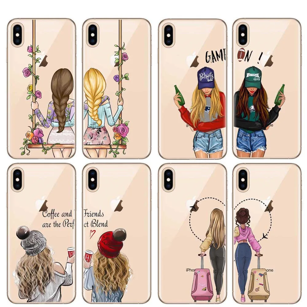 

Girls Bff Best Friends Forever Transparent Phone Case for IPhone 7 8 Plus X XR XSMAX 11 12 13 Mini 14 Pro Max Soft TPU Coque Bag