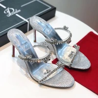 luxury designer rhinestone diamond women summer sandals genuine leather high heel pumps for party or wedding crystal bling shoes