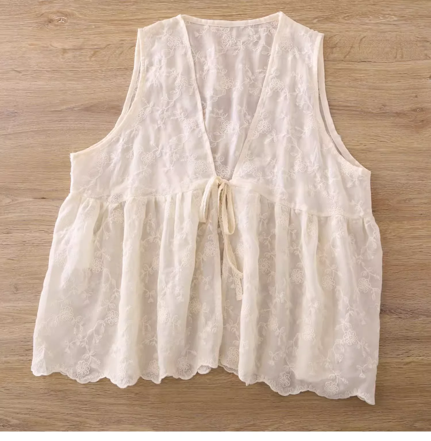 Женский милый жилет с вышивкой куртка без рукавов хлопковый кружевной на